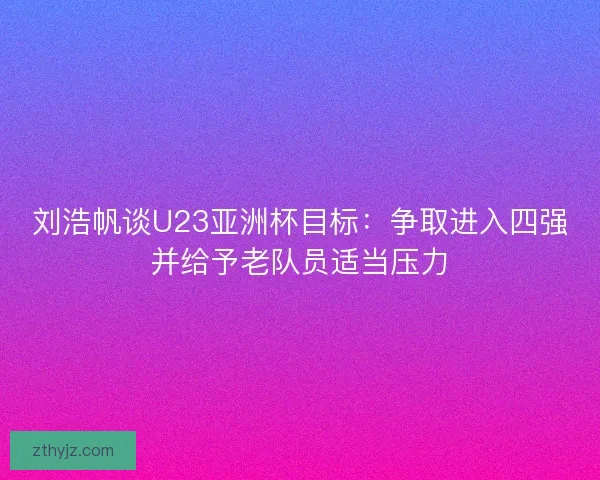 刘浩帆谈U23亚洲杯目标：争取进入四强并给予老队员适当压力